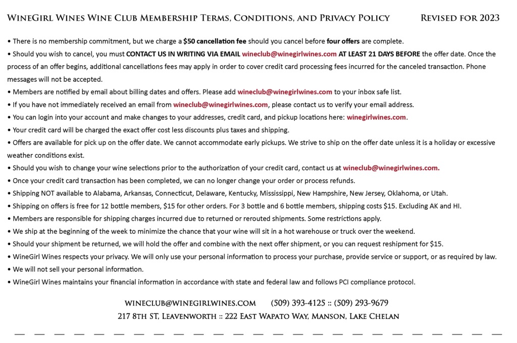 Wine Club Terms and Conditions
